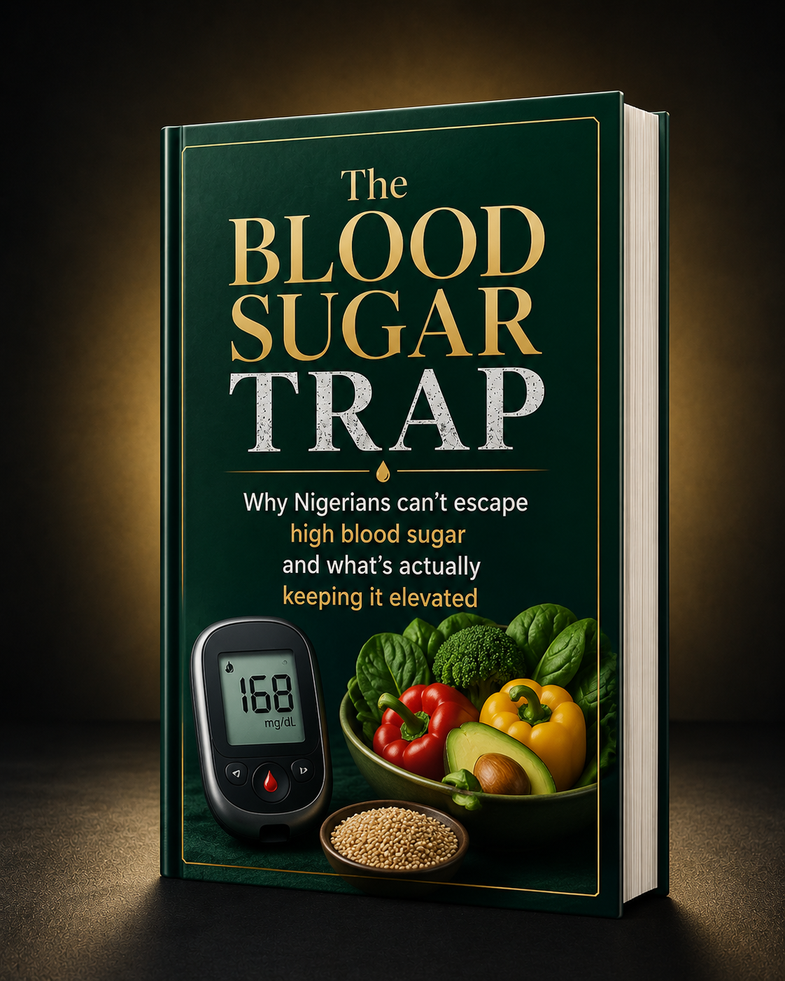 The Blood Sugar Trap ebook cover — a navy hardback with gold foil title